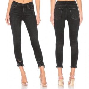 Agolde Sophie Mid Rise Crop Jeans Distressed Black Size 26